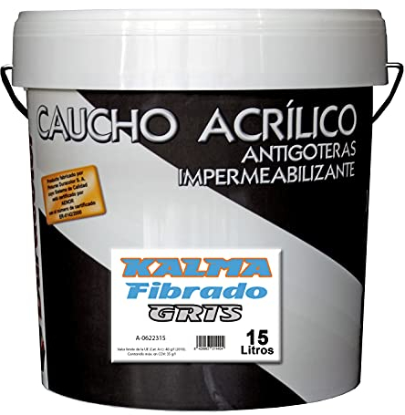 Pintura Kalma Antigoteras Fibrado - Color Gris - 15 Litros - Impermeabilizante de Caucho Acrílico con Fibra de Vidrio - Durabilidad y Elasticidad Permanente - Acabado Satinado - Duracolor