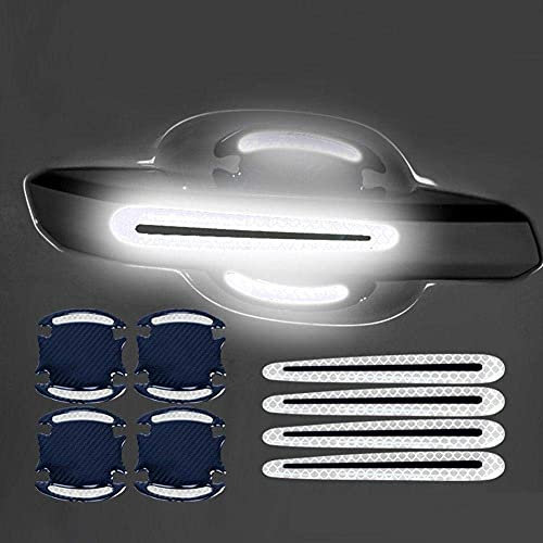 JoyFan 8Pcs 3D Carbon Fiber Auto Door Handle Scratch Protection Cover Guard Film, Universal Car Door Cup Handle Paint Scratch Protector Sticker Car Door Handle Safety Reflective Strips (White)