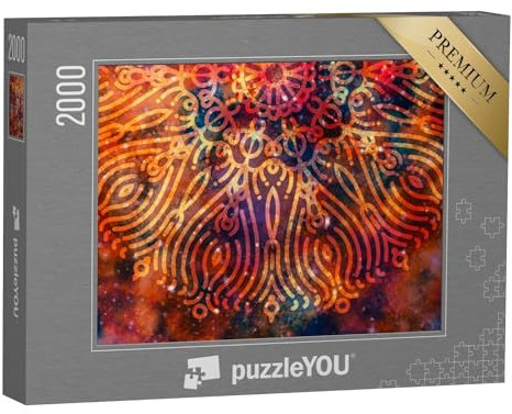 puzzleYOU: Puzzle 2000 Teile „Digitale Kunst: Mandala, im Hintergrund eine Bunte Galaxie“ – aus der Puzzle-Kollektion Mandalas