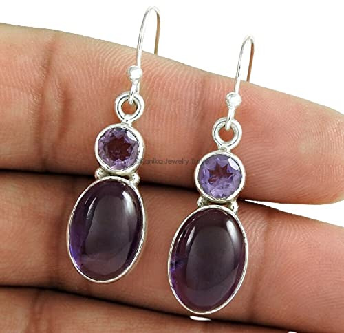 925 Sterling Silber echter Amethyst Edelstein Ohrhänger mit Haken für Damen