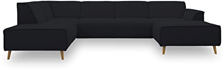 DOMO. collection Wohnlandschaft Jules FK, skandinavisches Sofa mit Federkern, Couch in U-Form mit Holzfüßen, 333 x 191 x 81 cm (BxTxH), Longchair rechts, schwarz