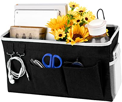 Fittoway Betttasche Bett Organizer Hängetasche Hochbett Aufbewahrungstasche für Buch, Magazin, Spielzeug, Handy, Kopfhörer (Schwarz)