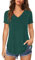 Florboom Womens T Shirts V Neck Summer Tops Plain Short Sleeve Casual Tee, Army Green 18 20