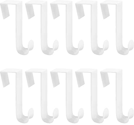 UFURMATE Over The Door Hooks, 10 Pcs Plastic Over The Door Hooks Hangers Durable Cabinet Door Hooks Organizer Over The Cupboard Drawer Hooks for Bathroom, Bedroom, Kitchen (White)