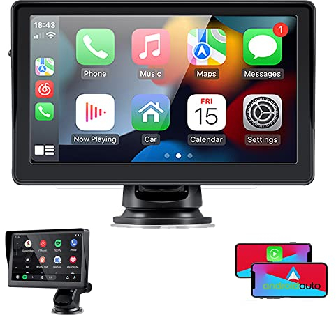 GOFORJUMP Kabelloses Carplay Android Auto, tragbar, Autobildschirm, Smart-Display, Stereo für 12 V, 24 V, Van, 7 Zoll, IPS-Touchscreen, Bluetooth 5.0, Spiegelverbindung