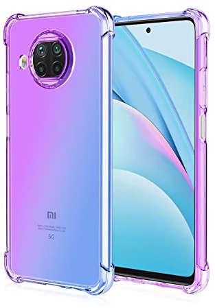 HONLEN Hülle für Xiaomi MI 10T Lite 5G Case, 6.67 Inches Transparent Farbverlauf Design TPU Silicone Handyhülle, Verstärkung mit Vier Ecken Cover Blau Lila