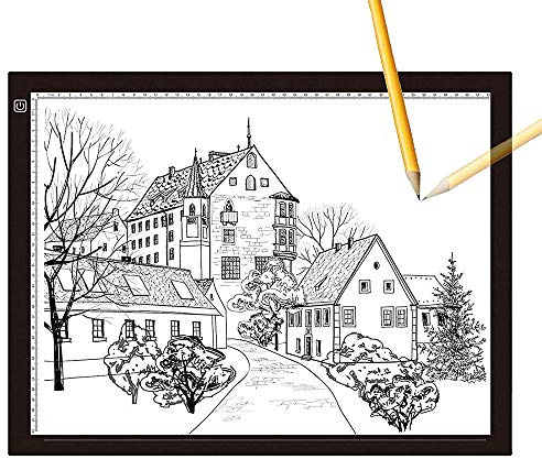 Drumm Leuchtende A3, LED Zeichentisch 5 mm, LED Copy Light Box, Lichttisch, ultradünn mit einstellbarer Helligkeit, mit USB-Kabel zum Zeichnen, Skizzieren mit Skala