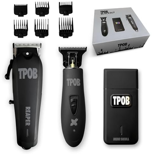 TPOB Slime 2 Barber Haarschneidemaschinen Trimmer Rasierer Set für Männer mit mattgrünem Gehäuse und X Fade Klinge (Blackout)