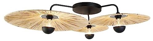 Qazqa Landhaus Deckenleuchte, Deckenlampe - Leia - Naturel, Rund, 3-flammig, 110cm, Ideal als Flur, Schlafzimmerlampe und Wohnzimmerlampe