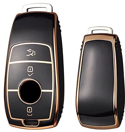 KEYSCOVER Autoschlüsselhülle für Mercedes-Benz Schlüsselhülle Passend für E, S, A, CLA, GLA, GLE, GLC, GLK und AMG Modelle -Schwarz-Gold - Schlankes Design und Einfache Installation