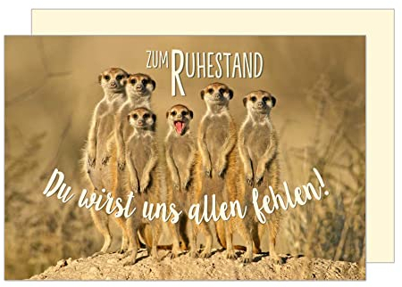 Edition Seidel Premium Glückwunschkarte zum Ruhestand mit Umschlag. Grusskarte Karte Billet Pension Abschied Rente Ruhe lustig Tierkarte Erdmännchen Mann Frau (R130 SW023)