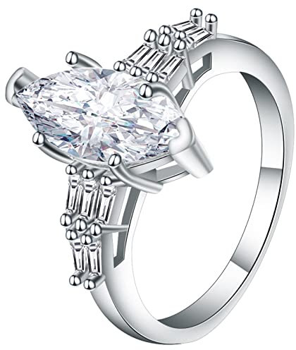 Whoiy Bague Cuivre, Bague Marquise Argent Cuivre Forme Marquise avec Zircone Blanche St Valentin Cadeau Taille 54