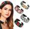 Bandeau Boho Floral Turban Bohème Brodé à la Main, 4 PCS Large Bande de Cheveux Antidérapante de Style Ethnique Vintage pour Femmes Filles Accessoires de Cheveux