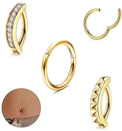 LOLIAS 3PCS 14G Clicker Piercing Nombril Anneau pour Femmes Piercing au Nombril Acier Chirurgical 10/12MM Piercing Ventre Anneaux Bijoux