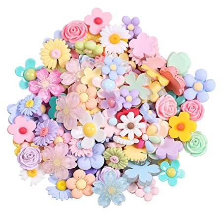 JIHUOO 50 Pcs Resin Flower Charms Flat Back Cabochons Cute Slime Charms Flatbacks Scrapbooking Embellishments