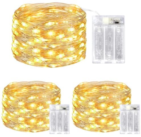 litogo Fairy Lights Battery Operated with Timer, [3 Packs/5M/50 LED] Copper Wire Micro LED String Lights Indoor, Warm White Hanging Twinkle Lights for Bedroom Christmas Party Wedding DIY Decoration