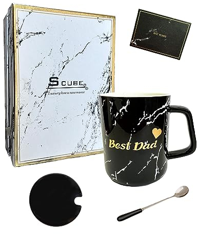 Tasse à café en céramique pour papa - Cadeau en marbre - 350 ml - Avec boîte cadeau de luxe et carte cadeau (Best Dad)
