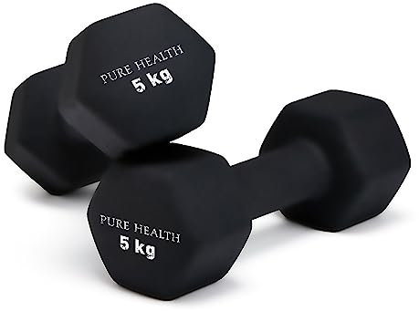 Neoprene Dumbbell Hand Weights Pair Home Exercise for Women Men Arm Pilates Dumbbells in 1kg 1.5kg 2kg 3kg 4kg 5kg 8kg 10kg Set (5kg, Pair) Black