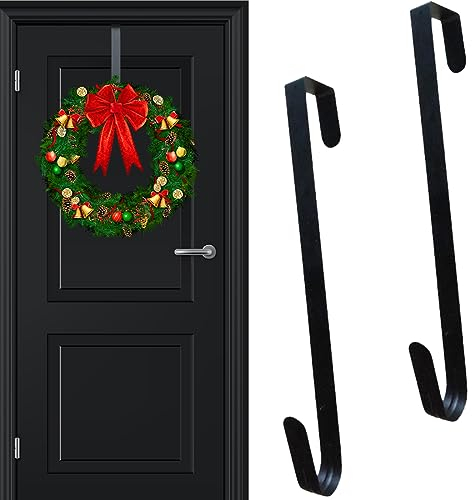 Weihnachtskranz Haken, Türhaken zum Einhängen für Kranz, Türhaken für Weihnachtskränze, Kranzhaken Haustür,Weihnachtskranz Türhänger Haken für Weihnachten Hochzeit, 31cm, Schwarz, 2 Stück
