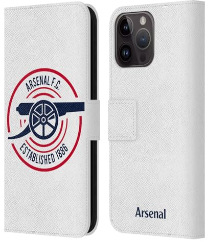 Head Case Designs Officially Licensed Arsenal FC 1886 Crest and Gunners Logo Leather Wallet Case Compatible With Apple iPhone 15 Pro Max
