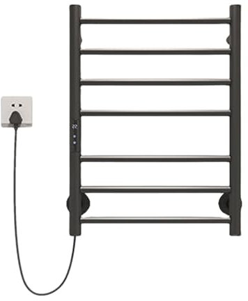 WRJAHCG Wandmontierter Handtuchwärmer, Badheizkörper Elektrischer aus Edelstahl, Handtuchheizkörper mit LCD-Bildschirm Timer Intelligentem Thermostat,Schwarz,Left Line