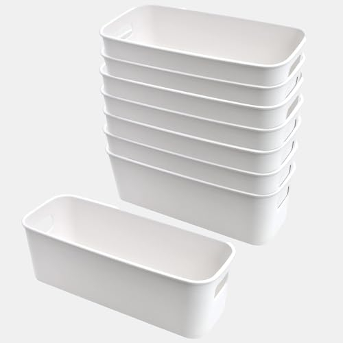 LEAZZLE 8Pcs Cajas Organizadoras de Plastico Cestas Almacenaje Plástico Cajas Almacenaje Cocina Blanco Cubo de Contenedores Pequeños de Almacenaje para Escritorio,Oficina,Cosmético,Baño(Blanco)