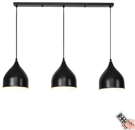 KEFA Battery Operated Pendant Light with Remote, Indoor No Wiring Ceiling Hanging Light, Modern Wireless Pendant Lighting Chandelier Fixture for Kitchen Island Dining Room Living Room Farmhouse (Colo