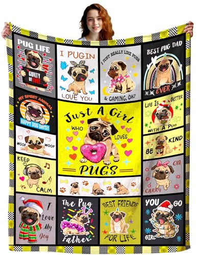 Mops-Hundedecke, weich, warm, tolles Mops-Geburtstagsgeschenk, für Mops-Liebhaber, Hundedecke für Kinder, Frauen, Erwachsene, Welpendecke, Bett, Sofa, Couch, Weihnachtsdekoration, 203,2 x 152,4 cm