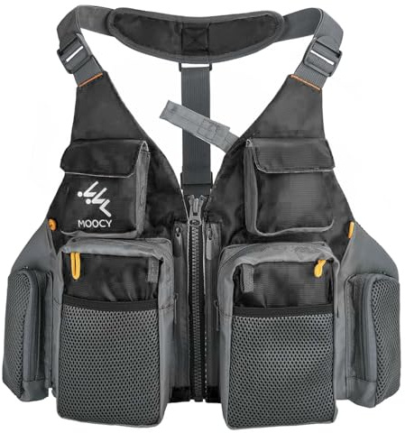NewShot Fliegenfischweste mit mehreren Taschen, Angelweste für Herren und Damen, Schwarz , One size