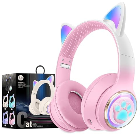 Eccellenti Cuffie Bluetooth Senza Fili Per Bambini, Illuminazione A Led E Cuffie Stereo Pieghevoli, Supporta Microfono/Scheda Di Memoria Tf Per Smartphone/Iphone/Ipad/Laptop/Tv (Rosa)