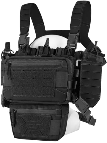 VOTAGOOGEAR VOTAGOO Paintball Brustschützer - Taktische Weste, Molle Modular Micro Fight Plattenträger Chest Rig, Verstellbar und Abnehmbar, mit 5,56/7,62 Magazintasche (Schwarz)