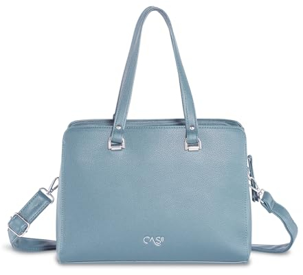 Cas8 Damen Business Shopper ELLA 31491 - Umhängetasche aus PU-Material Vegan, Schultertasche Henkeltasche Handtasche für Arbeit Uni Shopping, jeans-blue