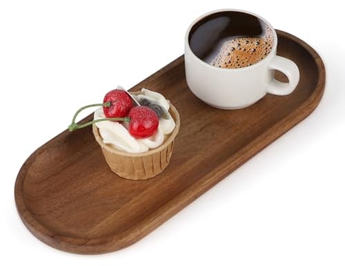 Supaway Plateau ovale en bois 30 x 12 x 2 cm Plateaux en bois d'acacia Plateau de service en bois Plateaux décoratifs pour présenter des fruits gâteaux collations café en-cas de fêtes, Marron naturel