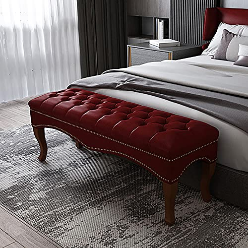 XMDEUR Hochwertige Faxu-Leder-Bettbank für Schlafzimmer, gepolsterte Sofa-Sitzbank mit Massivholzbeinen, moderner Fußhocker, Multifunktionsbänke, Rot, 100 x 40 x 45 cm (39 x 16 x 18 Zoll)