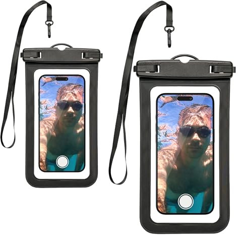 Custodia Impermeabile Smartphone 2 Pezzi, Cover Subacquea IPX8 Fino a 30M di Profondità, Custodia Subacquea Iphone 15 14 13 12 11, Custodia Impermeabile Iphone Universale con Laccetto per il Collo