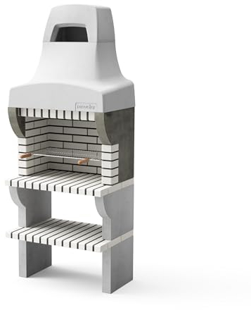 MOVELAR - Barbacoa de Obra Prefabricada de Leña y Carbón Modelo Bailen Plus (Gris Beige - 86,5 x 58 x 220 cm) REF: 8887 - Cocina de Exterior con Chimenea para Jardín y Terraza