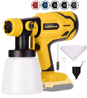 Pistola a spruzzo per verniciare, Spruzzatore di Vernice per Batteria De-waltt 20V MAX, Pistola a Spruzzo HVLP con Motore Brushless e 5 Ugelli in Rame, Spruzzatore Senza Filo(Batteria Non Inclusa)