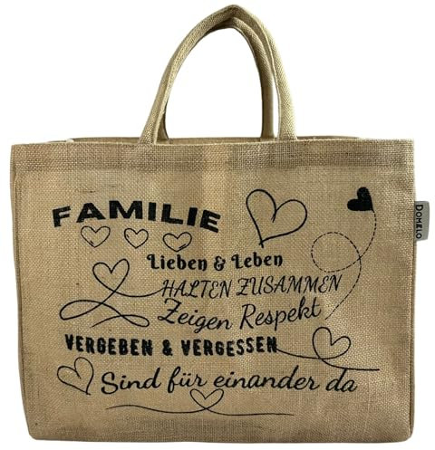 Domelo Einkaufskörbe. Bedruckte Einkaufstasche. Jute Tasche groß. Korbtasche, wasserabweisenden Strandtasche. Jutetaschen Shopper als Shopping bag. Nachhaltige Tragetasche (Familie)