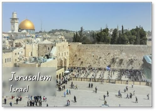 Kühlschrankmagnet Israel – Jerusalem – Jüdische Menschen gehen und beten an der Klagemauer mit Kuppel des Felsens