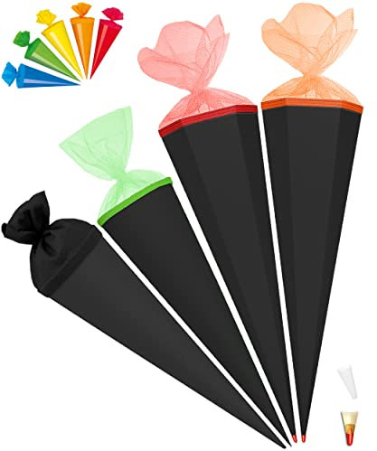 alles-meine.de GmbH Set_ Schultüte - Rohling - SCHWARZ + 5 kleine Zuckertüten - Größe wählbar - 35-100 cm - 6 eckig - Tüllabschluß - mit/ohne Kunststoff Spitze - Zuckertüte ..