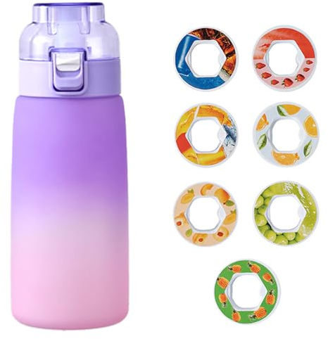 Gourde d'air, 600 ml, avec 7 capsules aromatisées, sans BPA, en Tritan, pour le sport, le fitness, la course à pied (D)