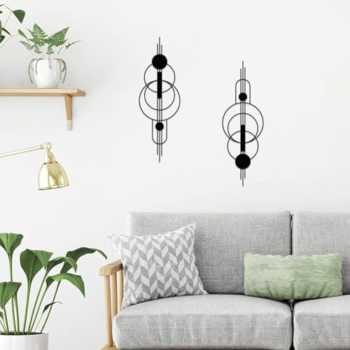ruelen 2 Stück Kleine abstrakte Wandkunst aus Metall, Minimalistische Wanddekoration einzeilige Kunst vertikale Wanddekoration geometrische Wandbehangskulpturen für Zuhause, Schlafzimmer, Wohnzimmer