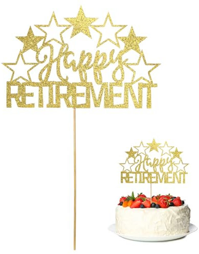 Rente Deko Cake Topper Gold, Endlich Rente Ruhestand Deko Kuchendekoration zum Thema Ruhestand Feiern Sie Rentner mit Stilvollen Kuchendekorationen, Glitzernde Geburtstagskuchendekoration