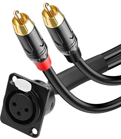 XMSJSIY D-Typ XLR zu RCA Kabel Stereo Audio Y Splitter Kabel D-Typ XLR zu Dual RCA HiFi Audio Stecker Mikrofonkabel für Mixer Lautsprecher Verstärker – 1M/3.28FT (Buchse auf Dual Stecker)
