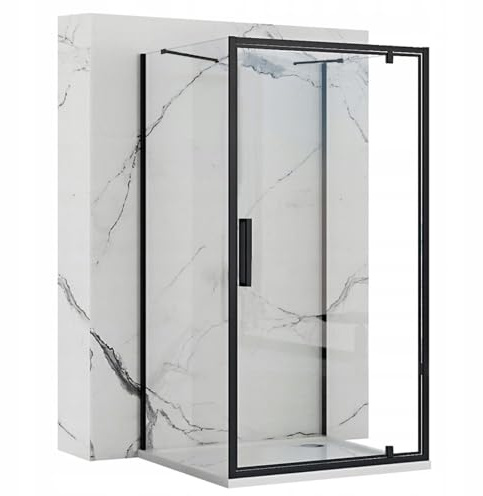 Rea - Box Doccia Ad Angolo Rapid Swing 80X80 Cabina Doccia Senza Piatto Doccia Vetro Di Sicurezza Temperato Transparentne 6mm (Nero Opaco) Porta: 80 Parete: 80 cm, Sedile Incluso