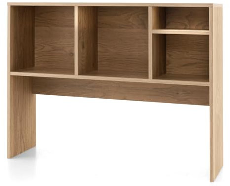 SFAREST Desktop Bookshelf Organiser, Multipurpose Wooden Countertop Bookcase with Storage Cubbies, Freestanding Display Hutch Shelves for Bedroom Home Office(Natural,94 x 25 x 73cm)