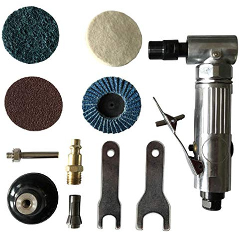 Hopbucan 1/4 inch Air Angle Die Grinder 90 Degree Pneumatic Grinding Machine Cut Off Polisher Mill Engraving Tools Set with Spanner Wrench