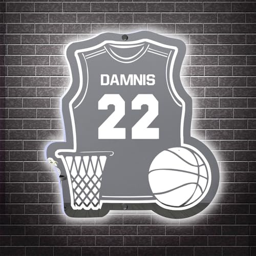 MYZQIFF Personalisierte Name Basketball Jersey LED Spiegellicht für Schlafzimmer, Sport Basketball Neon Zeichen Wandkunst, Basketball Nachtlicht, Geburtstag Weihnachten Sport Geschenk