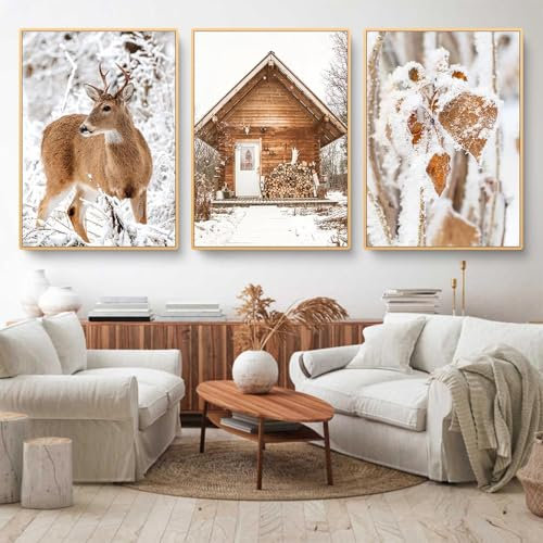 HTWLMM Cerf Hiver Paysage Enneigé Nature Paysage Tableaux sans Cadre Affiche Toile Peintures Murale Art Salon Chambre Décor À La Maison (3X20X30CM,sans Cadre)