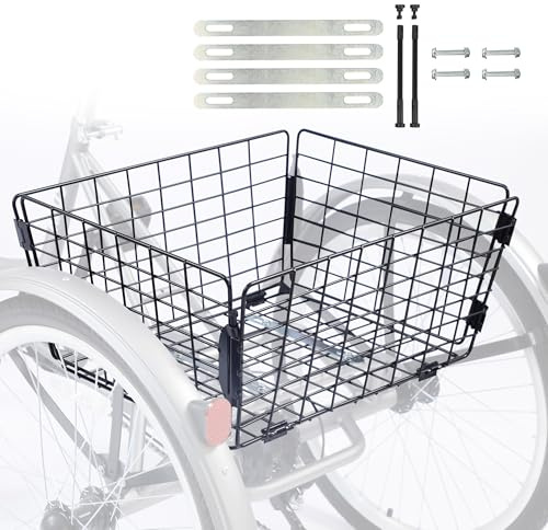 WEEROCK Dreirad Hinterradkorb Faltbare Große Kapazität Körbe Stahlkorb für 20 24 26 Zoll Dreiräder Trike, Schwarz